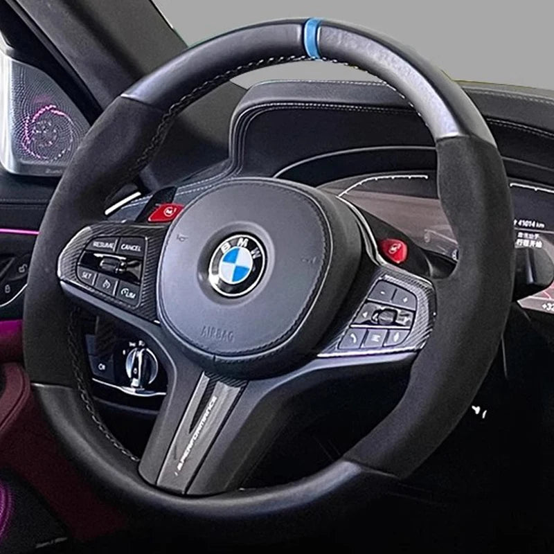 100% for BMW M Sport G20 G21 F40 F44 G22 G23 G30 G31 G32 G11 Hand Stitched black Genuine Leather suede Car Steering Wheel Cover