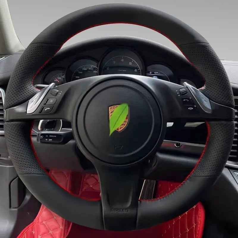 For Porsche Cayenne Panamera 2010-2012 Hand-Stitched Beige genuine Leather Non-Slip car Steering Wheel Cover