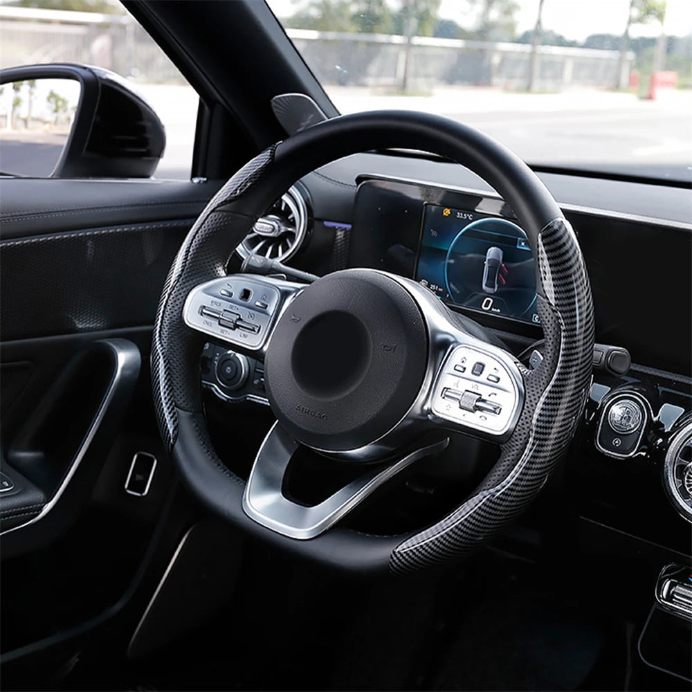1pair Carbon Fiber Car Steering Wheel Cover Left+Right Non-Slip Steering Cover Protector Anti Dust Washable Interior Accessories