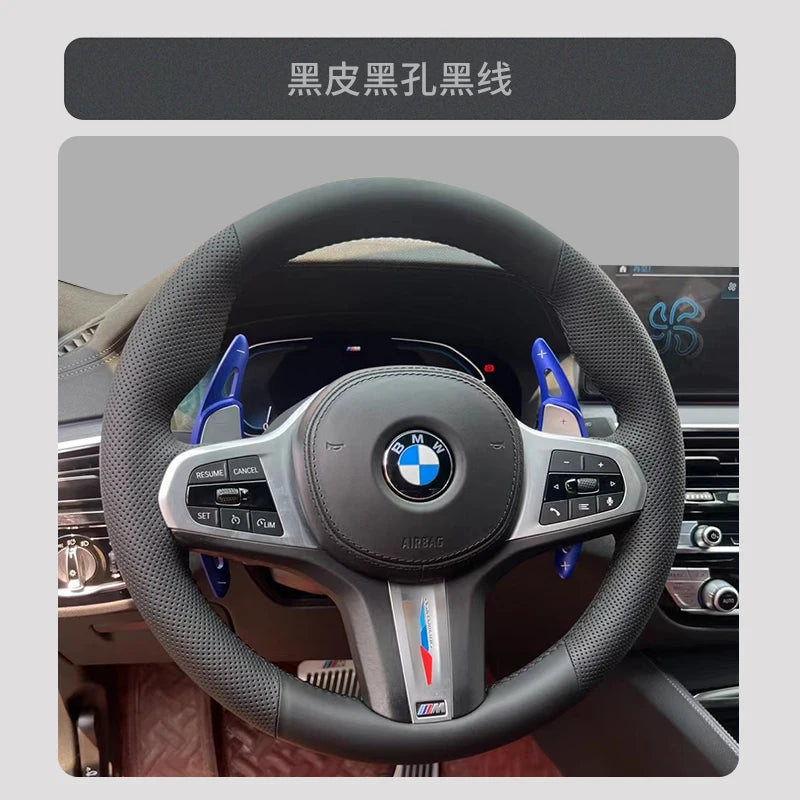 100% for BMW M Sport G20 G21 F40 F44 G22 G23 G30 G31 G32 G11 Hand Stitched black Genuine Leather suede Car Steering Wheel Cover