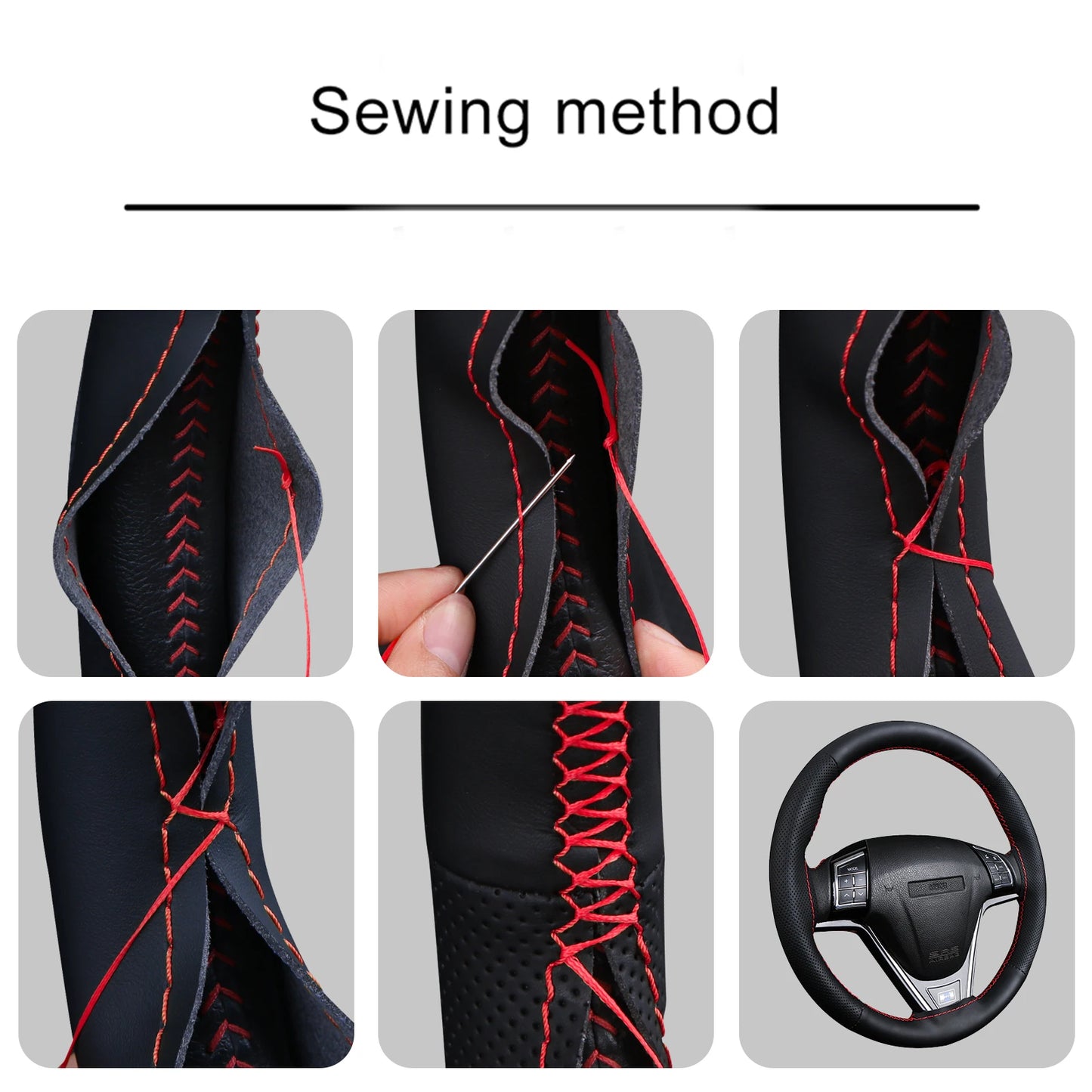 Handmade 37-39cm Car Steering Wheel Cover,Perforated Microfiber Leather, Breathable And Non-Slip Steering Wheel Protector