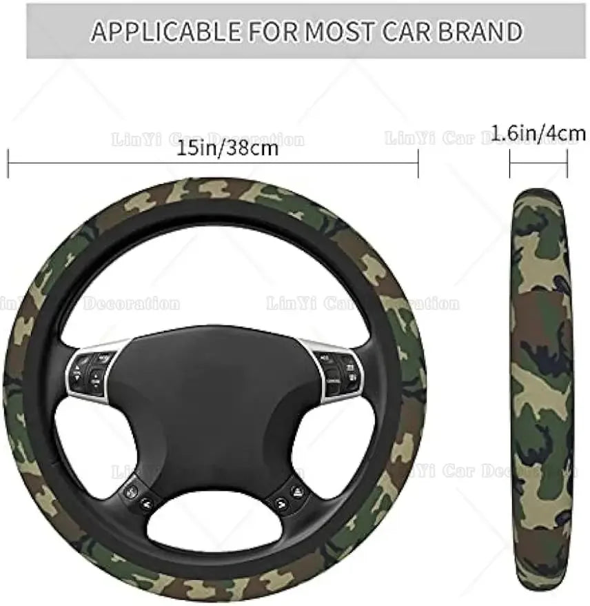 Green Camo Car Steering Wheel Cover Auto Steering Wheel Cover Protector Anti-Slip Durable Universal 15 In Fit Most Vehicles