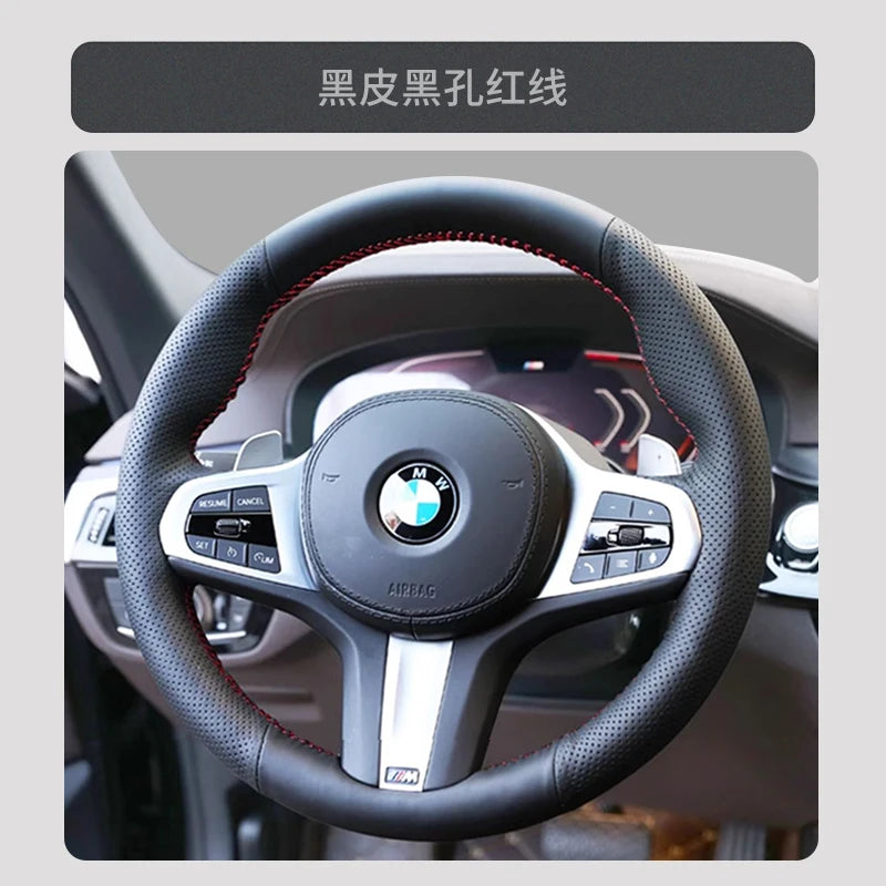 100% for BMW M Sport G20 G21 F40 F44 G22 G23 G30 G31 G32 G11 Hand Stitched black Genuine Leather suede Car Steering Wheel Cover