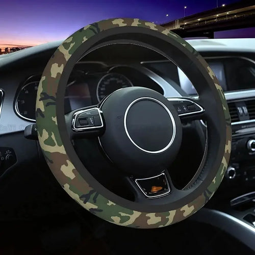 Green Camo Car Steering Wheel Cover Auto Steering Wheel Cover Protector Anti-Slip Durable Universal 15 In Fit Most Vehicles