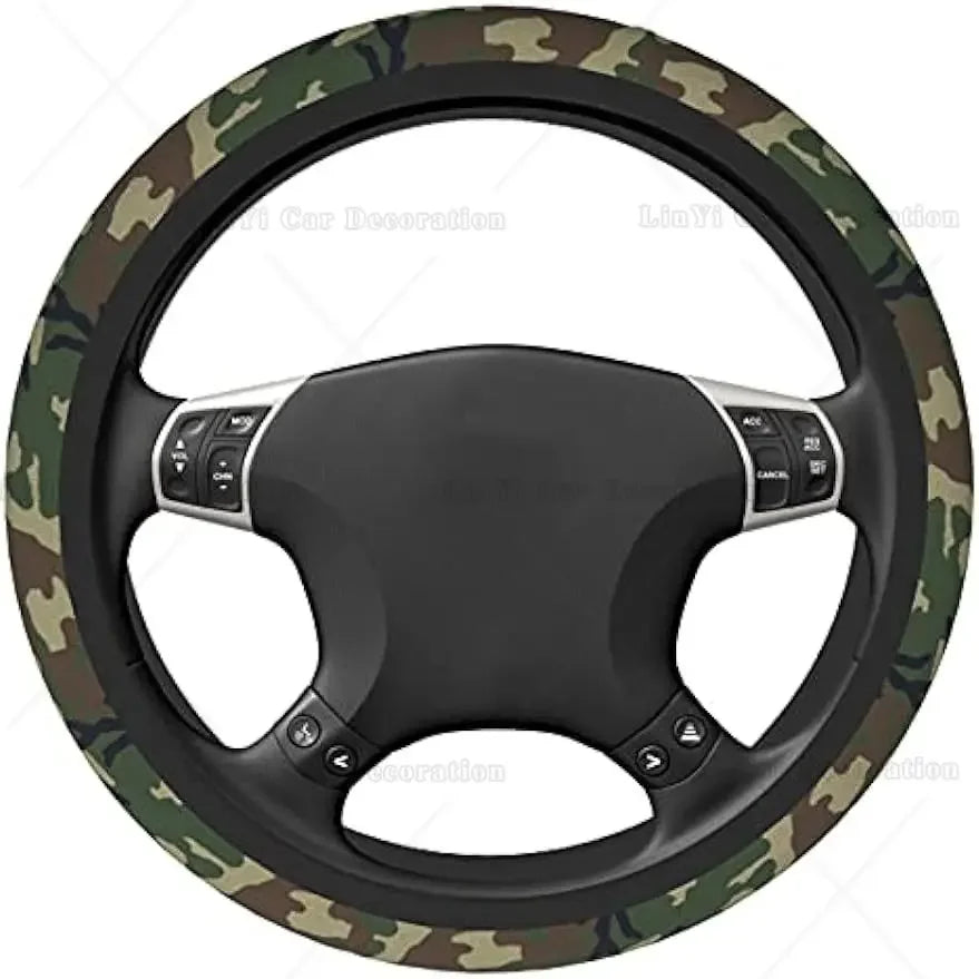 Green Camo Car Steering Wheel Cover Auto Steering Wheel Cover Protector Anti-Slip Durable Universal 15 In Fit Most Vehicles