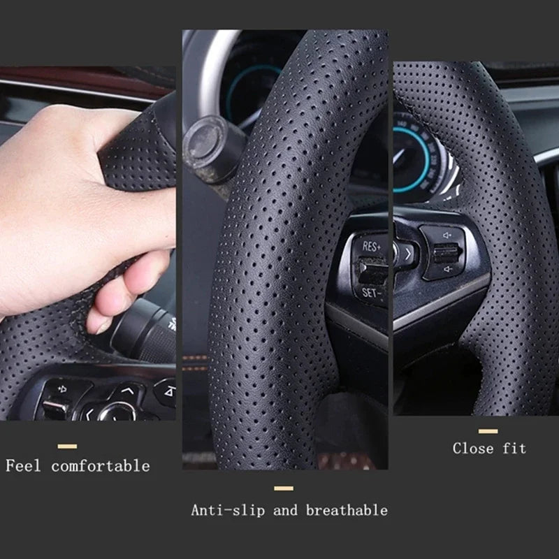 For Porsche Cayenne Panamera 2010-2012 Hand-Stitched Beige genuine Leather Non-Slip car Steering Wheel Cover