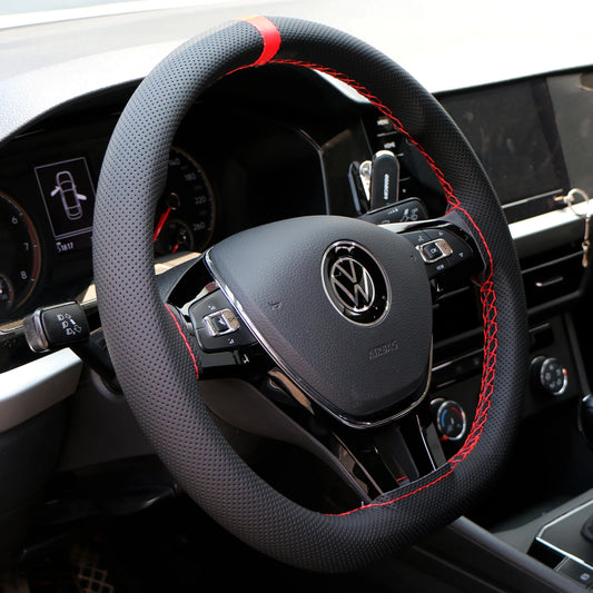 Handmade 37-39cm Car Steering Wheel Cover,Perforated Microfiber Leather, Breathable And Non-Slip Steering Wheel Protector