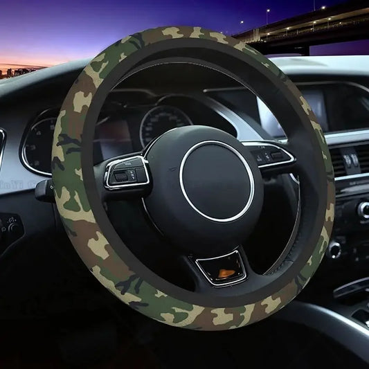 Green Camo Car Steering Wheel Cover Auto Steering Wheel Cover Protector Anti-Slip Durable Universal 15 In Fit Most Vehicles